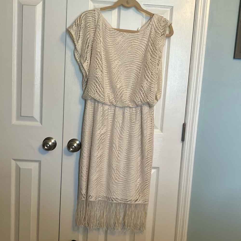Chic Cream Fringe Midi Dress